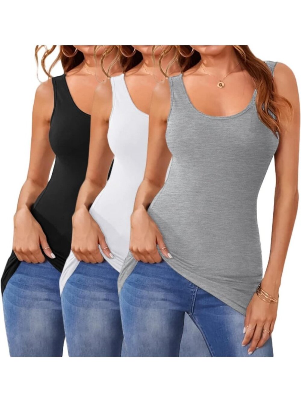 Extra Long Stretchy Sleeveless Tank Tops for Women - Cotton Layering Camisoles